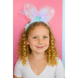 Mavi Renk Kelebek Figürlü Tüy Detaylı Taç