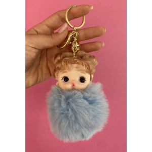 Mavi Renk Kız Figürlü Peluş Anahtarlık