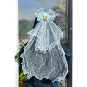 Mavi Renk Kurdele Figürlü Duvak Detaylı Yan Toka