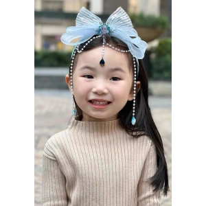 Mavi Renk Kurdele Figürlü İnci Detaylı Çocuk Taç