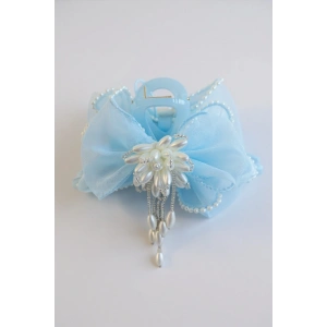 Mavi Renk Kurdele Figürlü İnci Detaylı Mandal Toka