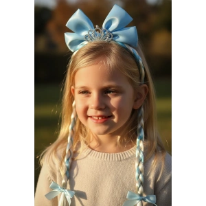 Mavi Renk Kurdele Figürlü Örgü Detaylı Çocuk Taç