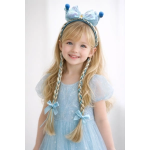 Mavi Renk Kurdele Figürlü Örgü Detaylı Çocuk Taç