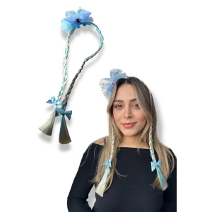 Mavi Renk Kurdele Figürlü Örgülü Çocuk Taç