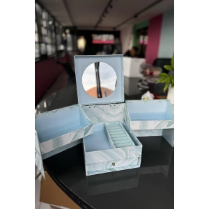 Mavi Renk Kutulu Ayna Detaylı Takı Organizer