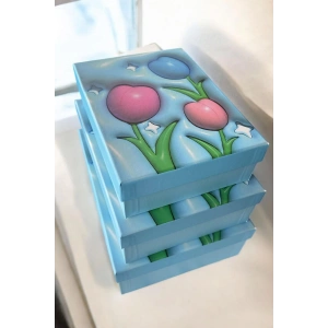 Mavi Renk Lale Figürlü 3lü Hediye Kutusu Seti