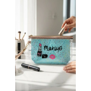 Mavi Renk Makeup Yazılı Makyaj Çantası