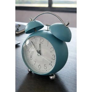 Mavi Renk Mini Dekoratif Işıklı Alarmlı Yuvarlak Masa Saati