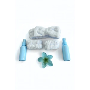 Mavi Renk Peluş Saç Bandı-El Havlu-Mandal Toka Ve 2 Adet Sprey Şişe Set