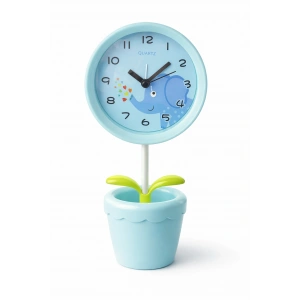 Mavi Renk Saksı Figürlü Alarmlı Masa Saati