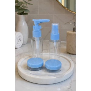 Mavi Renk Seyahat Kiti/ 4lü Doldurulabilir Şişe Set+Krem Kutusu