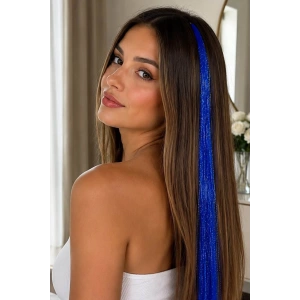 Mavi Renk Simli Yan Postiş Hair Tinsel Shiny Hair (50 Cm)