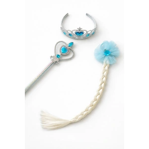 Mavi Renk Taç /Asa/Örgülü Toka Set