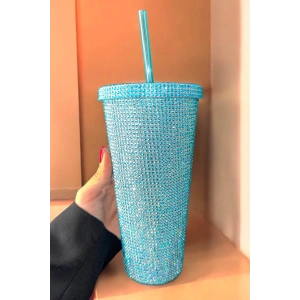 Mavi Renk Taş Detaylı Pipetli Suluk