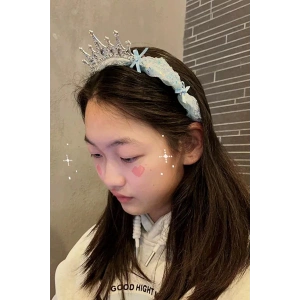 Mavi Renk Taş Detaylı Tüllü Çocuk Taç