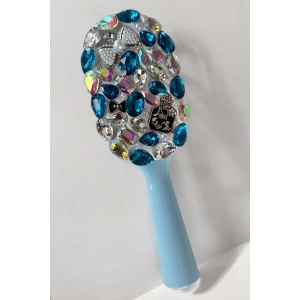 Mavi Renk Taş Ve İnci Detaylı Saç Tarama Fırçası/ Tarak