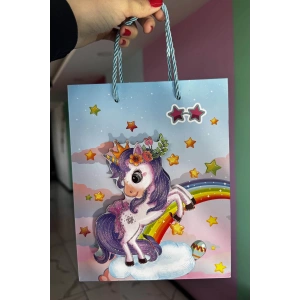 Mavi Renk Unicorn Figürlü 3D Görünümlü Karton Çanta