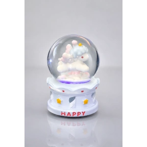 Mavi Renk Unicorn Figürlü Işıklı Küçük  Kar Küresi