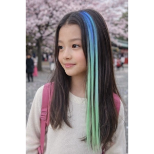 Mavi - Turkuaz - Su Yeşili Ombre Çıt Çıt Yan Postiş/ 50 Cm