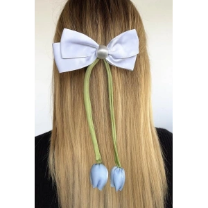 Mavi Ve Beyaz Renk Kurdele Detaylı Lale Figürlü Otomat Toka