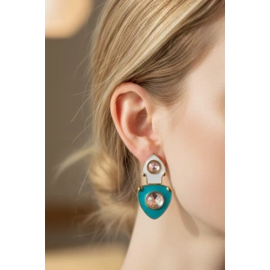 Mavi Ve Beyaz Renk Taş Detaylı Küpe (Çift)