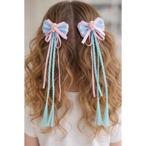 Mavi Ve Pembe Renk Kalp Figürlü Örgü Detaylı 2li Yan Toka