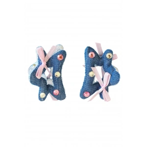 Mavi Ve Pembe Renk Karışık Figürlü Taşlı İkili Mini Mandal Toka Set