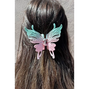 Mavi Ve Pembe Renk Kelebek Figürlü Kemik Mandal Toka