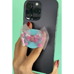 Mavi Ve Pembe Renk Kurdele Figürlü 3D Telefon Tutacağı