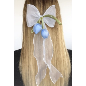 Mavi Ve Yeşil Renk Kurdele Detaylı Lale Figürlü Otomat Toka