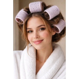 Mor Renk 4 Adet Bigudi Cırtlı/ Yapışkanlı Saç Bigudisi /Orta Boy