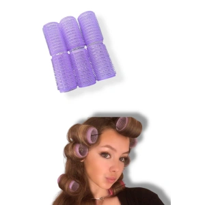 Mor Renk 6 Adet Bigudi Cırtlı/ Yapışkanlı Saç Bigudisi /Orta Boy