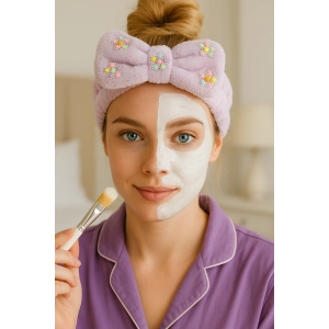 Mor Renk Çiçek Figürlü Peluş Saç Bandı