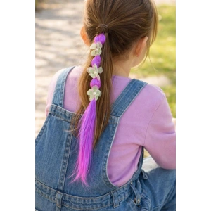 Mor Renk Çiçek Figürlü Saç Detaylı Lastik Toka