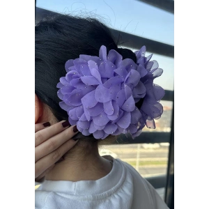 Mor Renk Çiçek Figürlü Taş Detaylı Mandal Toka