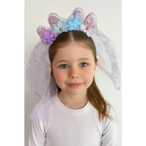 Mor Renk Çiçek Figürlü Tül Detaylı Taç