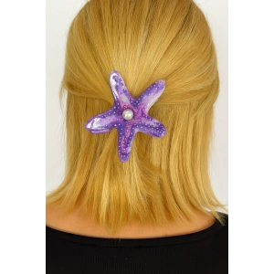 Mor Renk Deniz Yıldızı Figürlü Kemik Mandal Toka