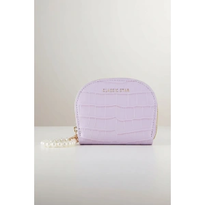 Mor Renk İnci Detaylı Deri Kadın Cüzdan/Kartlık