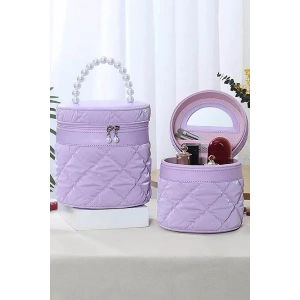 Mor Renk İnci Detaylı Makyaj Ve Kişisel Bakım Çantası