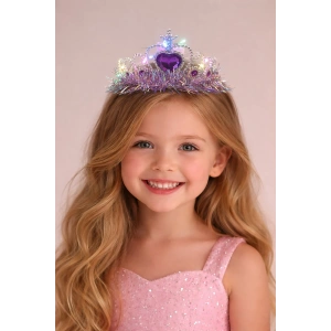 Mor Renk Kalp Figürlü Işıklı Prenses Çocuk Taç