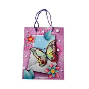 Mor Renk Kelebek Figürlü 3D Görünümlü Karton Çanta