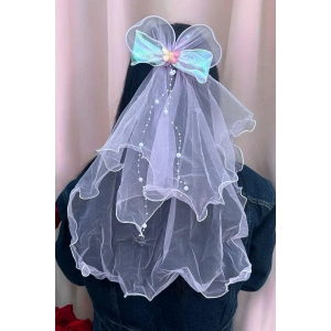 Mor Renk Kurdele Figürlü Duvak Detaylı Yan Toka