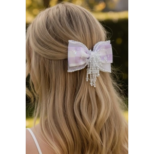 Mor Renk Kurdele Figürlü İnci Detaylı Pens Toka