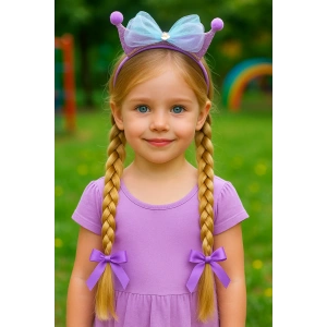 Mor Renk Kurdele Figürlü Örgü Detaylı Çocuk Taç