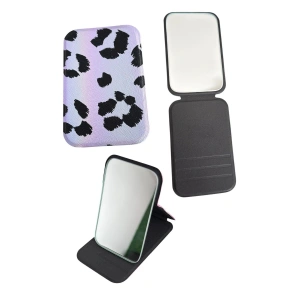Mor Renk leopar Desenli Küçük Boy Katlanabilir Makyaj Aynası