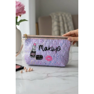 Mor Renk Makeup Yazılı Makyaj Çantası