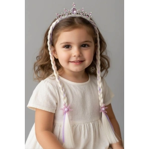 Mor Renk Örgü Saç Detaylı Taç