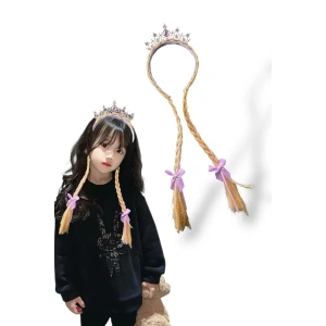 Mor Renk Örgü Saç Detaylı Taç