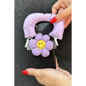 Mor Renk Papatya Figürlü Telefon Aksesuarı