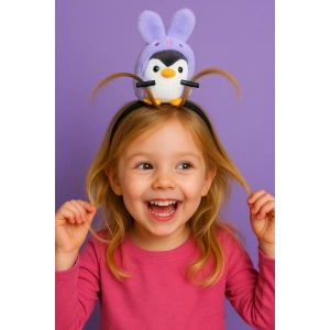 Mor Renk Penguen Figürlü Perçem Tokası Detaylı Taç